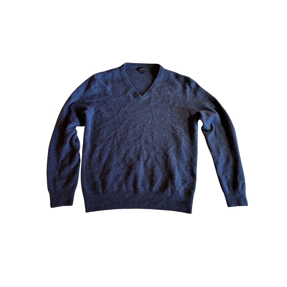 J.Crew Womens 100% Cashmere V-Neck Sweater Navy Blue Heather Knit Size Medium
